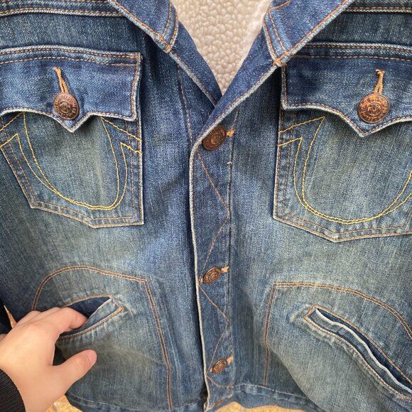 Vintage True Religion DALTRY Sherpa Denim Jacket XL Blue - Picture 7 of 10